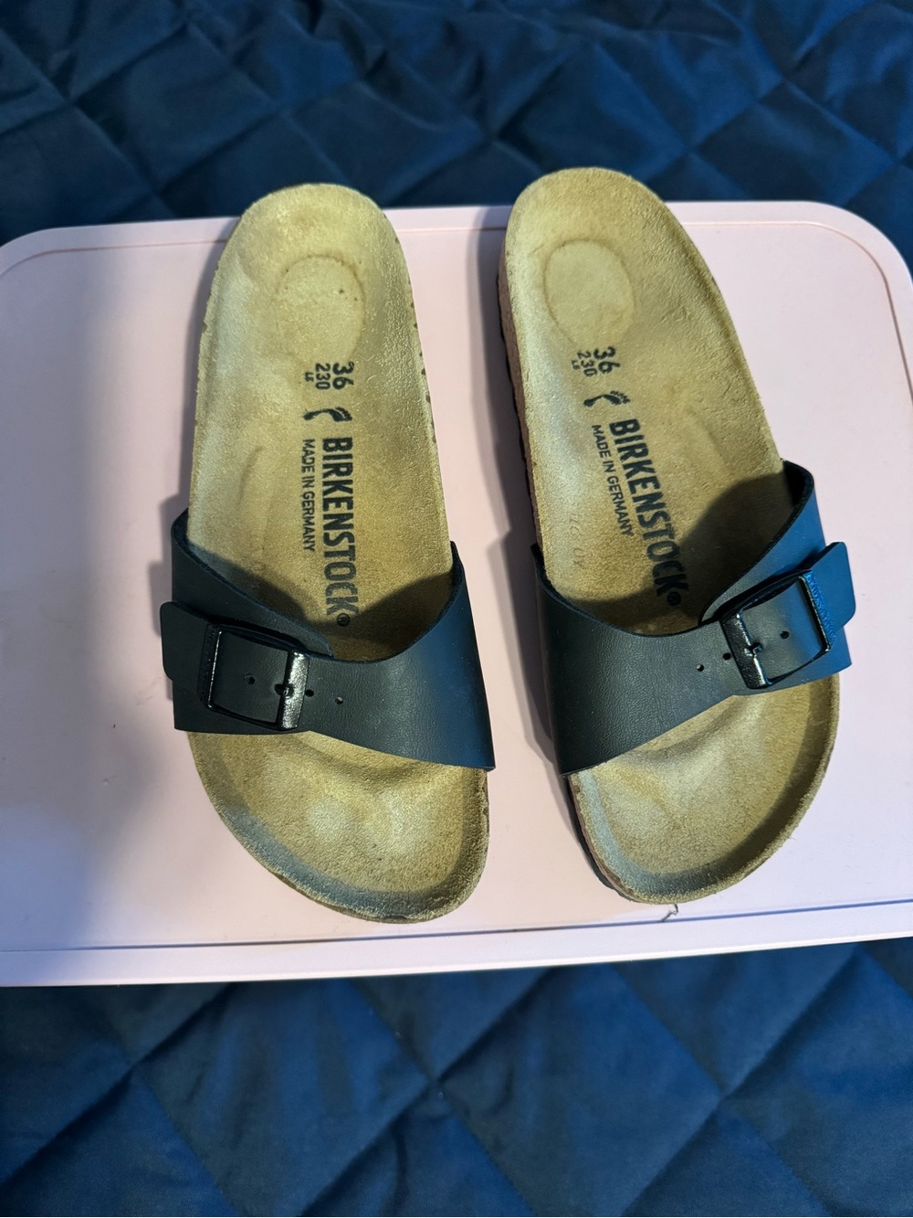 Birkenstock Black Leather Single-Strap Slide with Silver Buckle - Picture 2 of 5